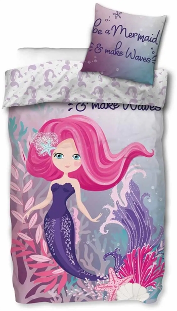 Se Junior havfrue sengetøj 100x140 cm - Be a mermaid - 2 i 1 design - 100% bomuld havfrue sengesæt hos Dynezonen.dk